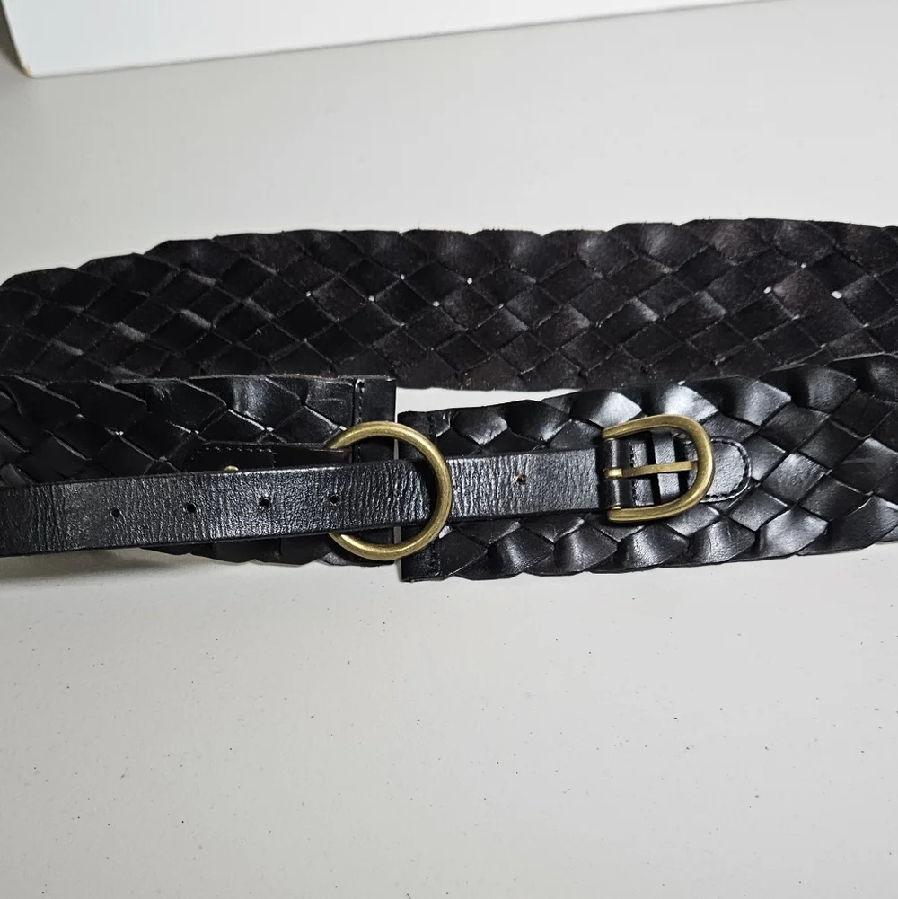 HOBO Intl. Woven Leather Belt Wide Statement Belt Boho Western Glam M